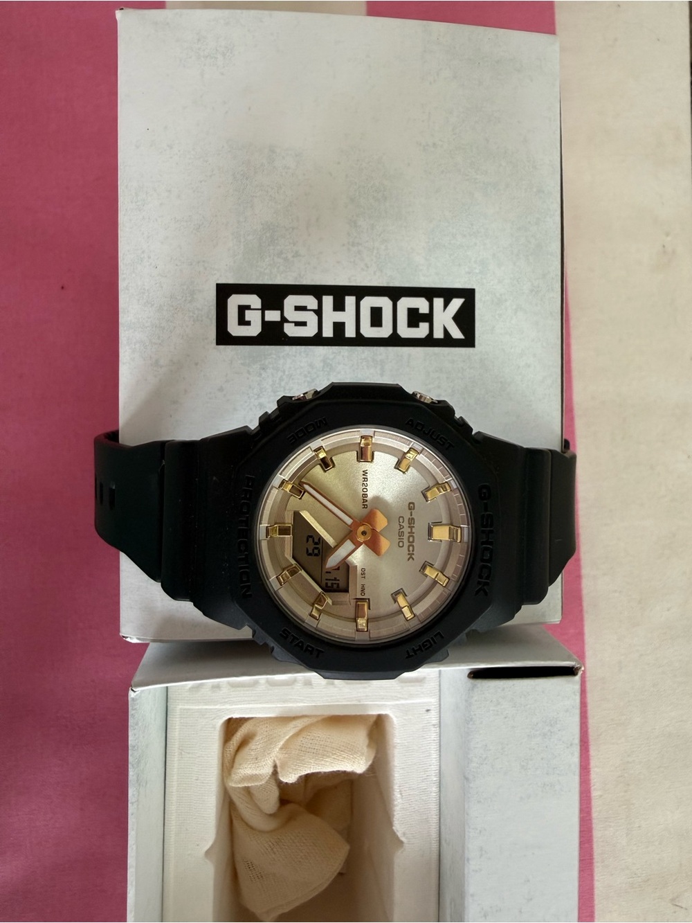 G-Shock Black Resin Watch with Gold-Tone Dial